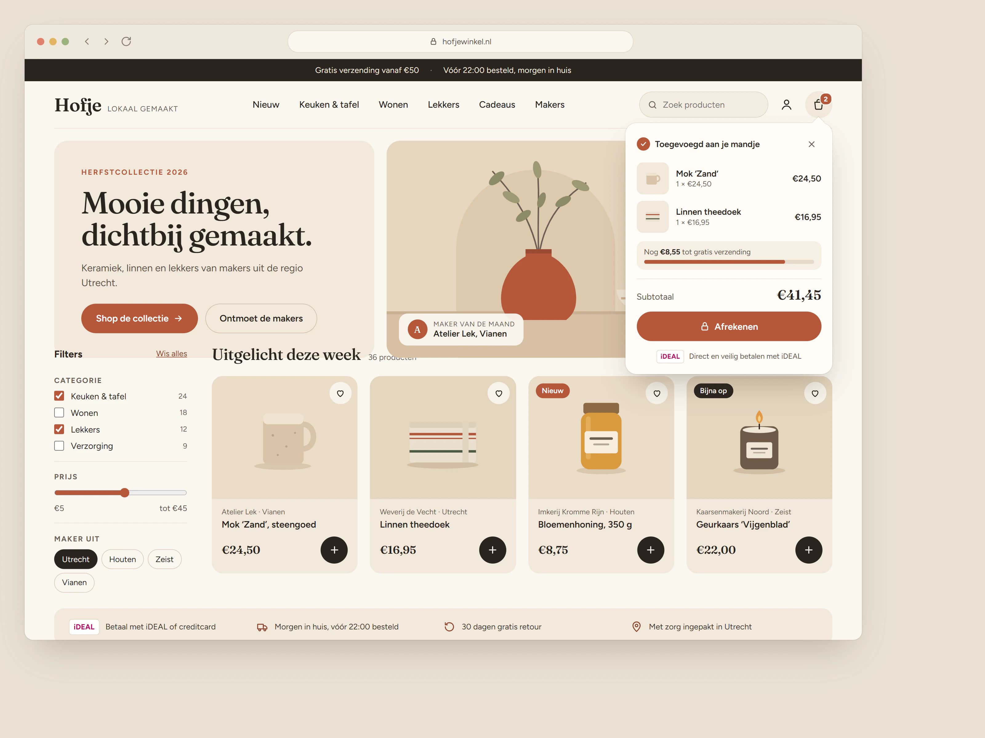 Voorbeeld webshop homepage